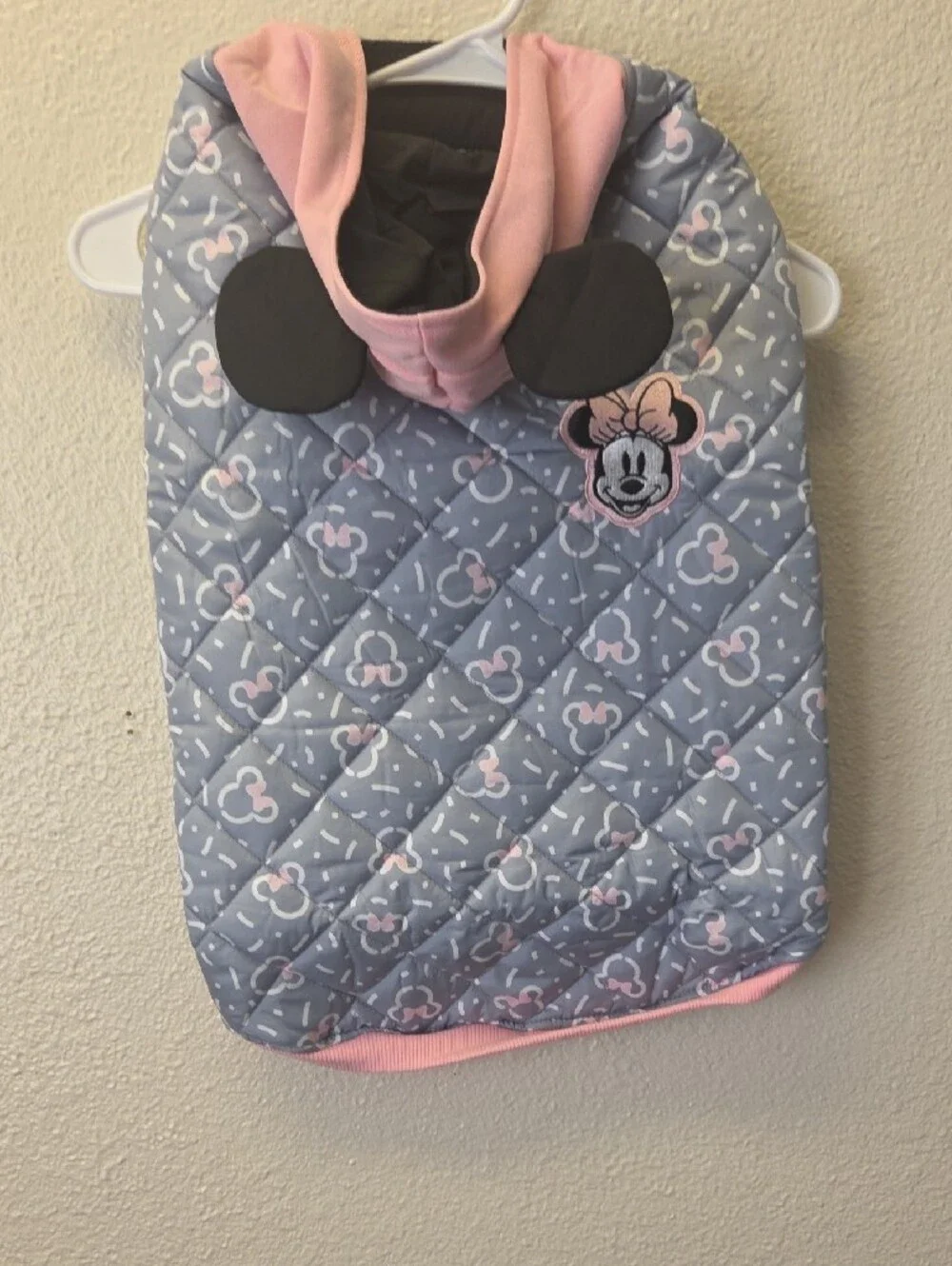 Minnie Mouse Quilted Gray & Pink Dog Coat with Hood